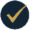 Navy circle with pointed gold tick